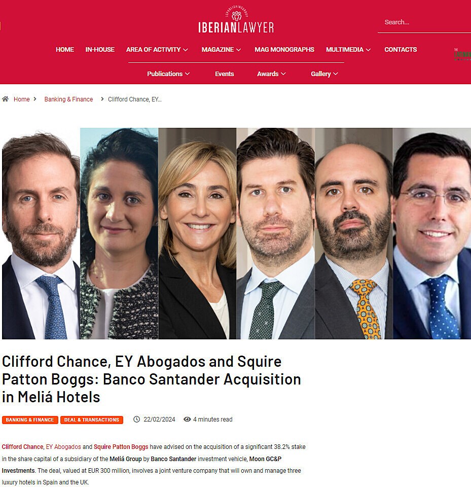 Clifford Chance, EY Abogados and Squire Patton Boggs: Banco Santander Acquisition in Meli Hotels